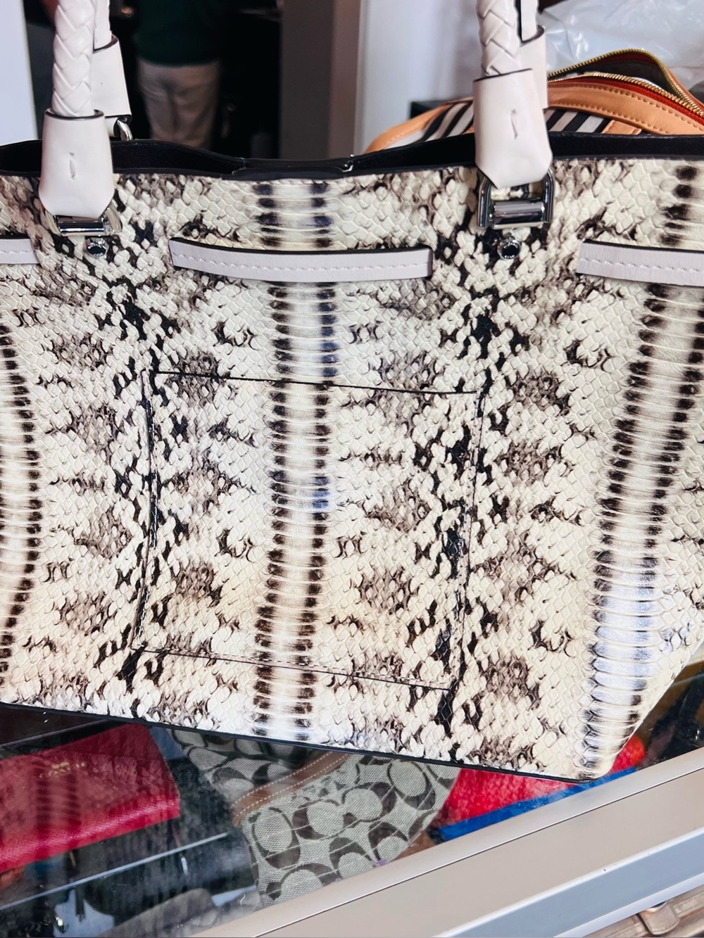 Michael Kors Snake-Print Tote in Ivory and Brown